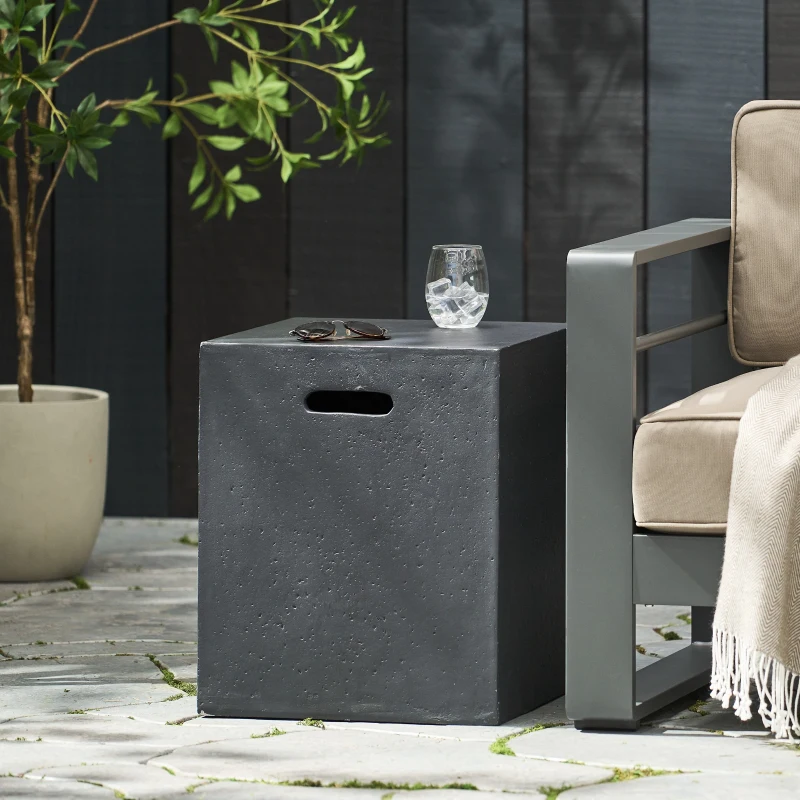 Modern MGO Tank Holder Side Table with Multi-functional Design, Lightweight Concrete for Durability, 16.5" L x 16.5" W x 20.5" H, Dark Grey