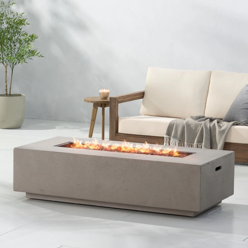 50,000 BTU Rectangle MGO Fire Table Perfect for Effortless Warmth, Modern Design with Iron Frame, 56" L x 26" W x 15" H, Light Gray