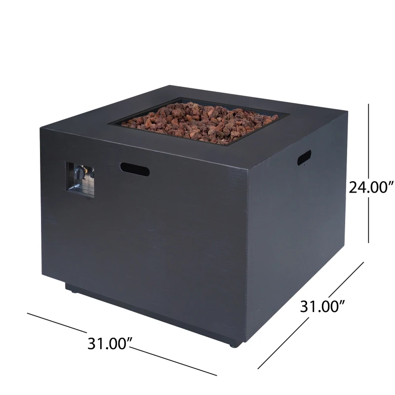 50,000 BTU Square Iron Propane Fire Pit Table with Built-in Tank Space, No Assembly Required, 33" L x 33" W x 24" H, Dark Gery