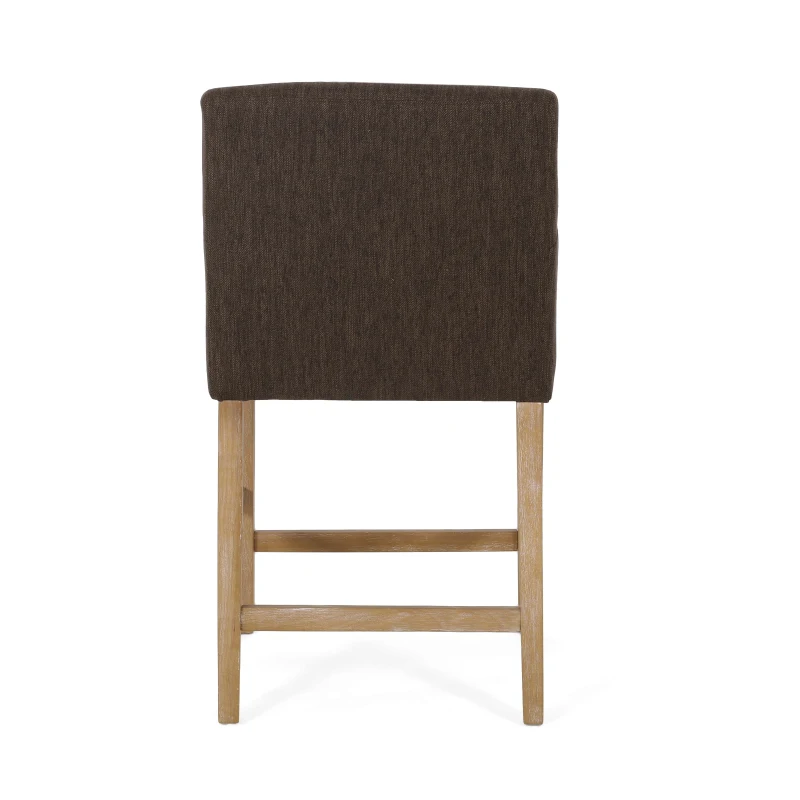 Upholstered Counter Stool with Rubberwood Frame, Contemporary Style with Rounded Armrests, 24" L x 23" W x 39.5" H, Brown