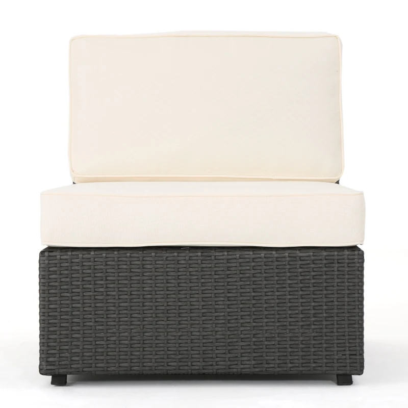 Armless Patio Chair Set with Water Resistant Cushions, PE Wicker with Powder-Coated Iron Frame, 26" L x 30.5" W x 26" H, Antique Grey