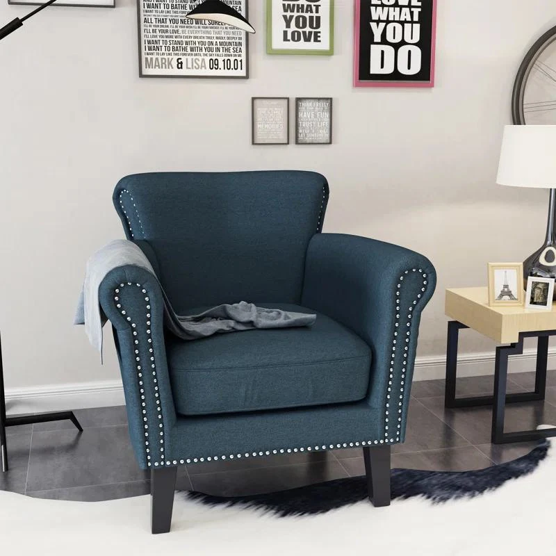 Modern Accent Chair with Modern Design, Leisure Club Chair with Wood Legs for Living Room, 31" L x 29.5" W x 31.5" H, Navy Blue