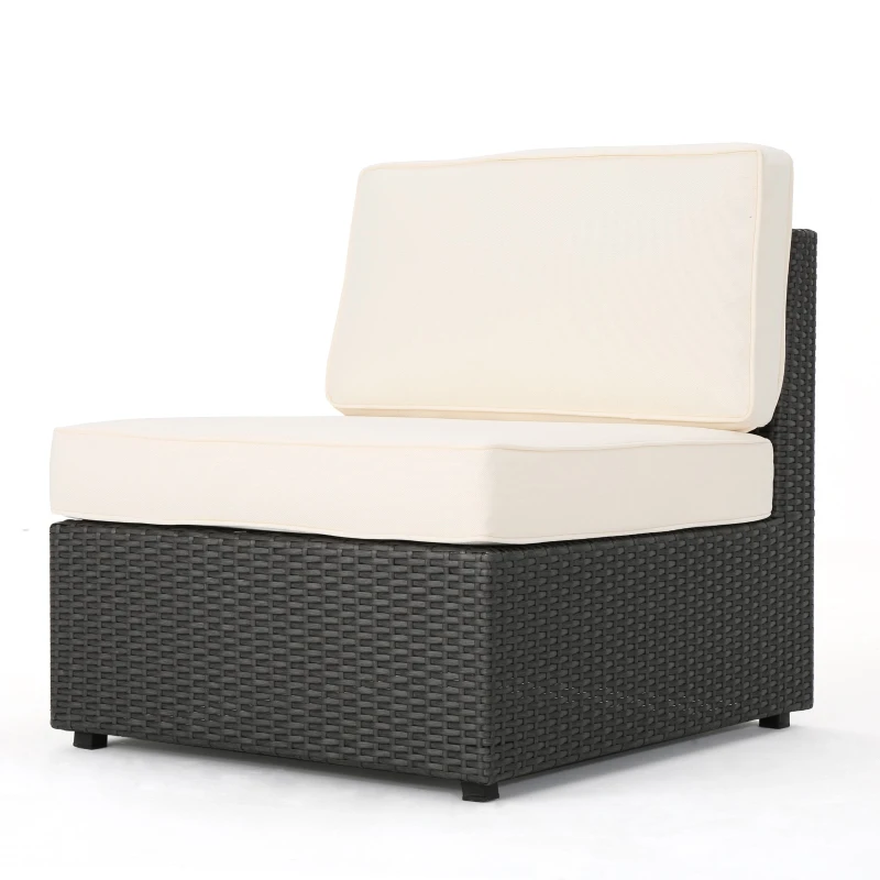 Armless Patio Chair Set with Water Resistant Cushions, PE Wicker with Powder-Coated Iron Frame, 26" L x 30.5" W x 26" H, Antique Grey