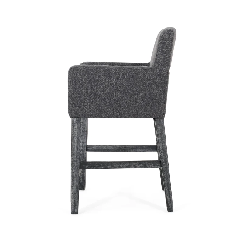 Contemporary Upholstered Counter Stool with Rubberwood Frame, Easy Assembly with Included Tools, 24" L x 23" W x 39.5" H, Charcoal Gray