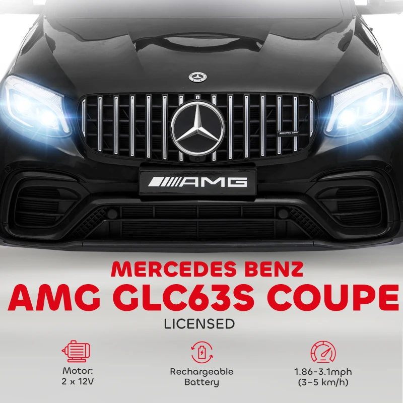 Aosom 12V Toddler Ride On Car with Remote Control, Mercedes Benz AMG GLC63S Coupe, Electric Car with 2 Speed, MP3 Player, Light, Horn, Songs, Suspension, Black(m-5)