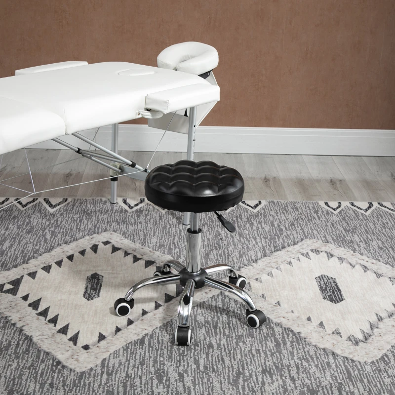 HOMCOM Rolling Swivel Padded Salon Stool with Adjustable Height Wheeled Tattoo Massage Chair Beauty SPA Bar Seat with Thick Padded Black