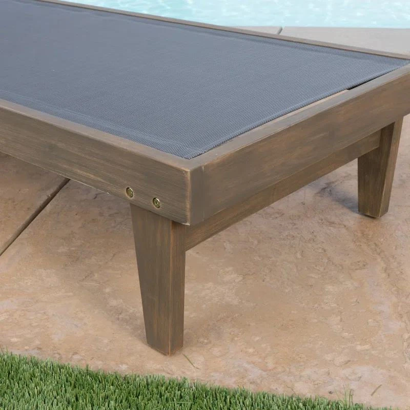 Outdoor Acacia Chaise Lounge with Adjustable Backrest, Foldable Legs Designed for Sunbathing, 78" L x 24" W x 31.5" H, Dark Gray