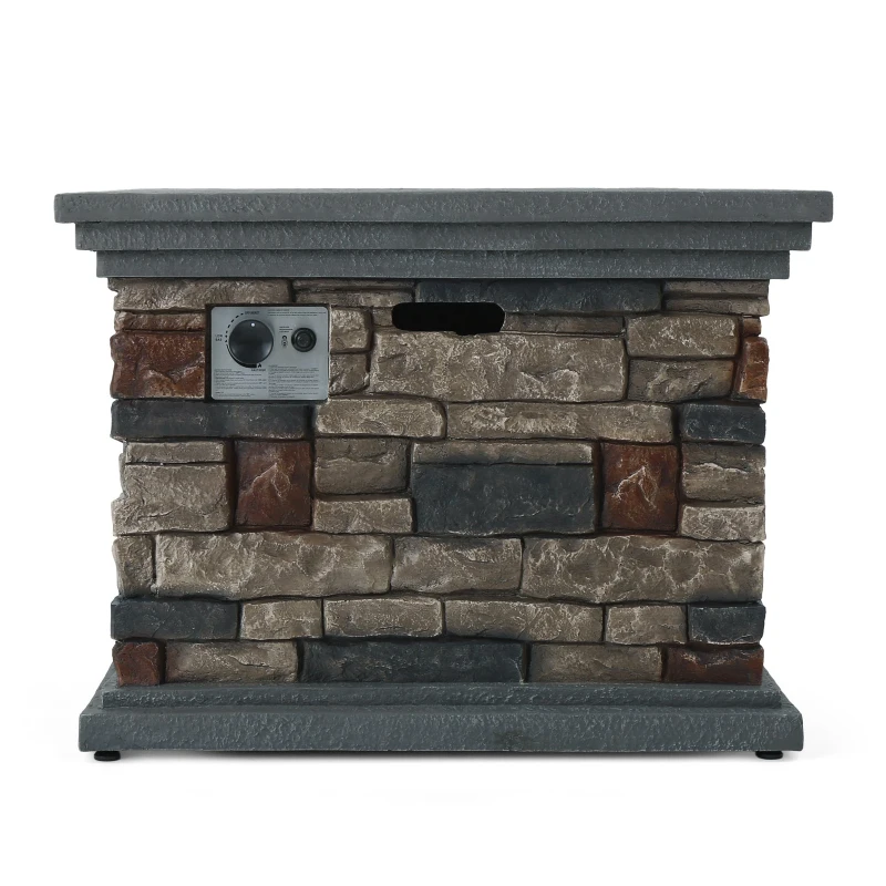 40000 BTU Stone Square MGO Fire Pit with Stylish Square Design, Built-in Tank Space, 32" L x 32" W x 24" H, Stone Gray