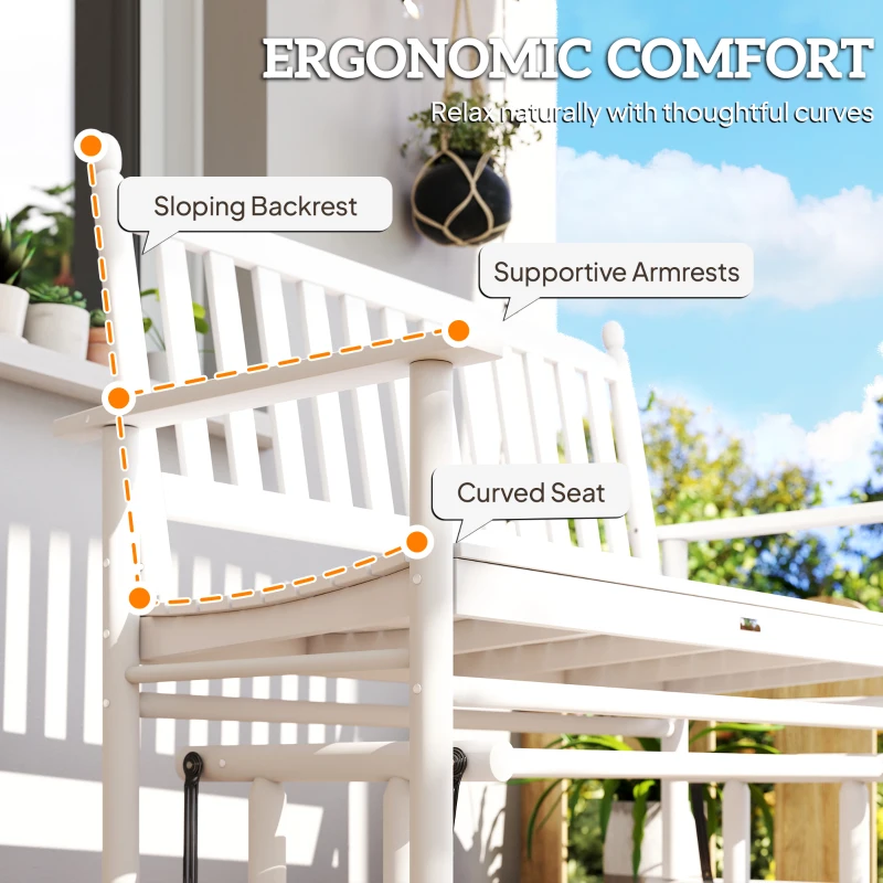 Outsunny Wooden Patio Glider Bench, Wood Log Outdoor Loveseat with High Back and Armrests, Heavy Duty 550lbs Capacity, 2-Seat, White