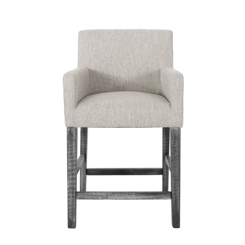 Contemporary Upholstered Counter Stool with Rubberwood Frame, Easy Assembly with Included Tools, 24" L x 23" W x 39.5" H, Light Grey