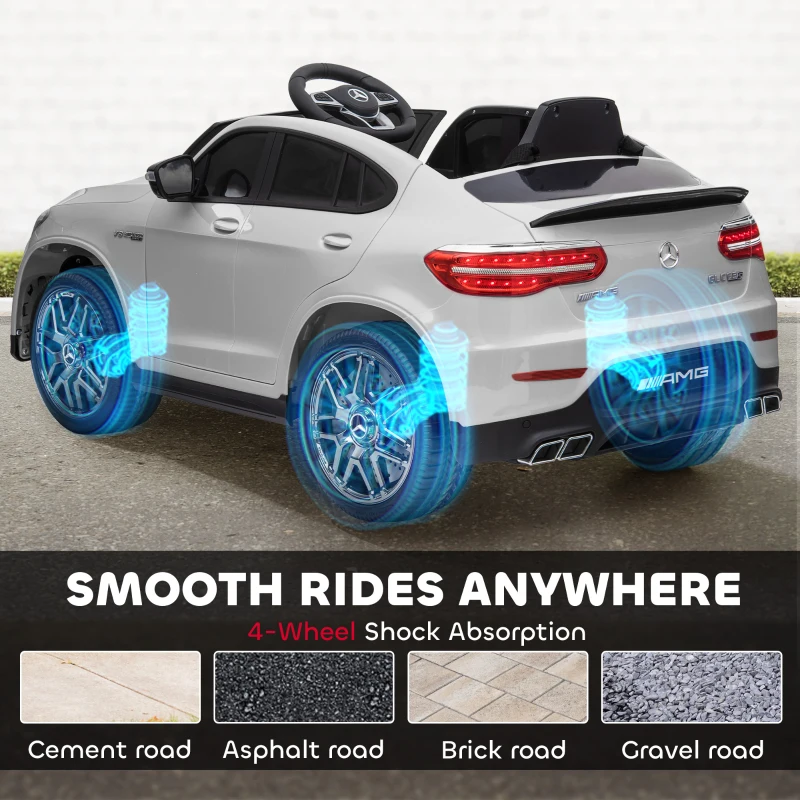 Aosom 12V Toddler Ride On Car with Remote Control, Mercedes Benz AMG GLC63S Coupe, Electric Car with 2 Speed, MP3 Player, Light, Horn, Songs, Suspension, White