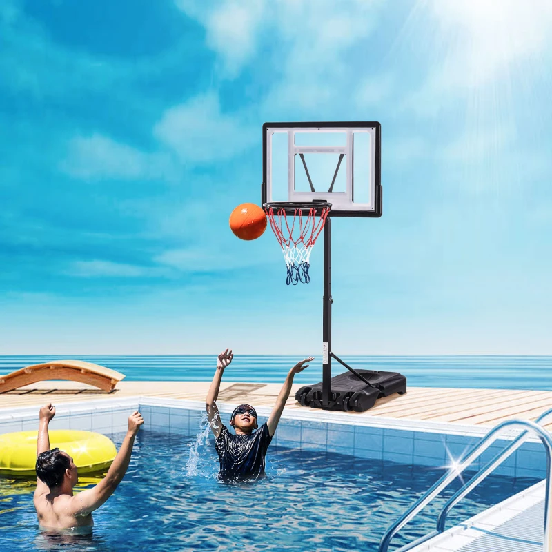 Soozier Portable Basketball Hoop System Stand Goal Pool Side with Height Adjustable 3FT-4FT, 32'' Backboard