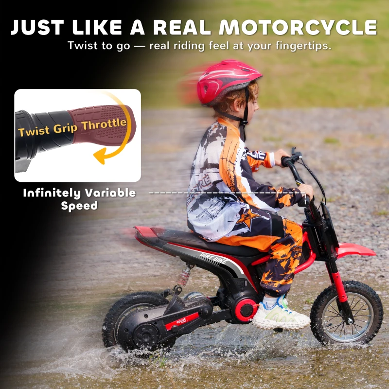 Aosom 24V 350W Electric Dirt Bike Up to 15 MPH w/ Twist Grip Throttle, Red(m-4)