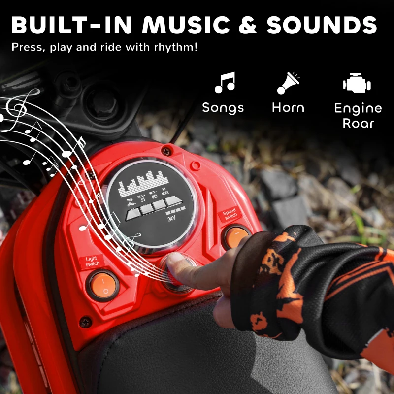 Aosom 24V 350W Electric Dirt Bike Up to 15 MPH w/ Twist Grip Throttle, Red(m-8)