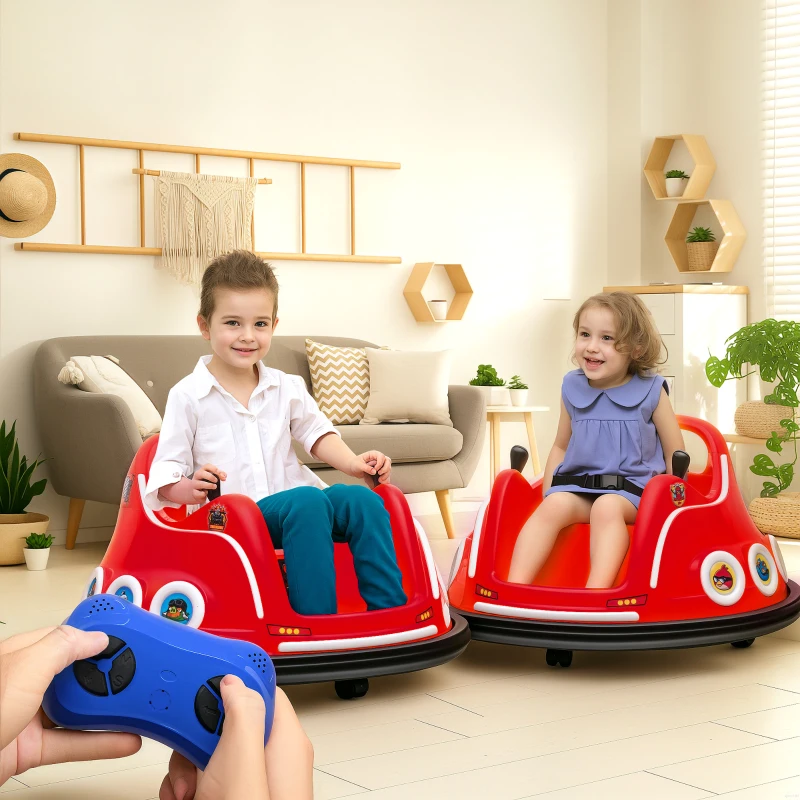 Qaba Angry Bird Licensed Electric Ride on Car, 12V Bumper Car for Kids w/ Dual Joysticks, 360 Degree Spin, Red