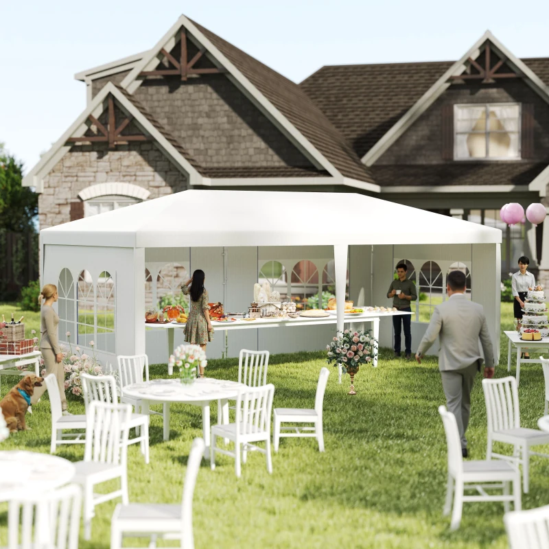Outsunny 18.7' x 9.4' Party Tent, Portable Folding Wedding Tent, Garden Canopy Event Shelter, Outdoor Sunshade with 4 Removable Sidewalls, White