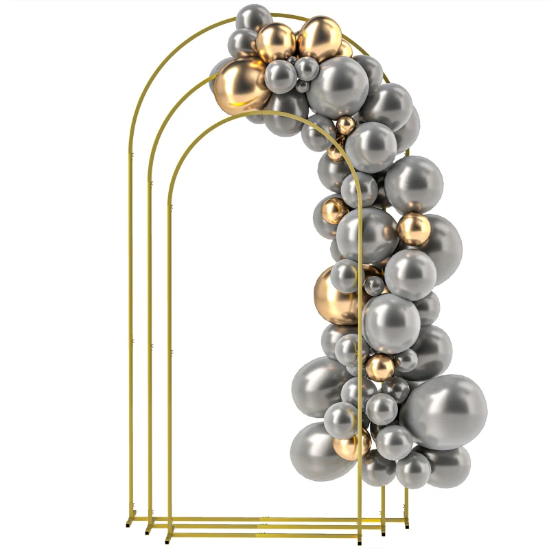 Outsunny Metal Arch Backdrop Stand Set of 3, 7/6.5/6 ft Wedding Arch Frame, Balloon Backdrop Arch Stand Set for Birthday Party, Bridal Shower, Graduation, Ceremony, Banquet Decorations, Gold