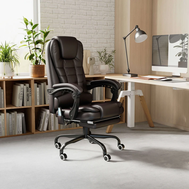 Vinsetto Adjustable Office Chair with 7-Point Vibrating Massage, Reclining Back, Adjustable Height, Perfect for Office Use, Brown