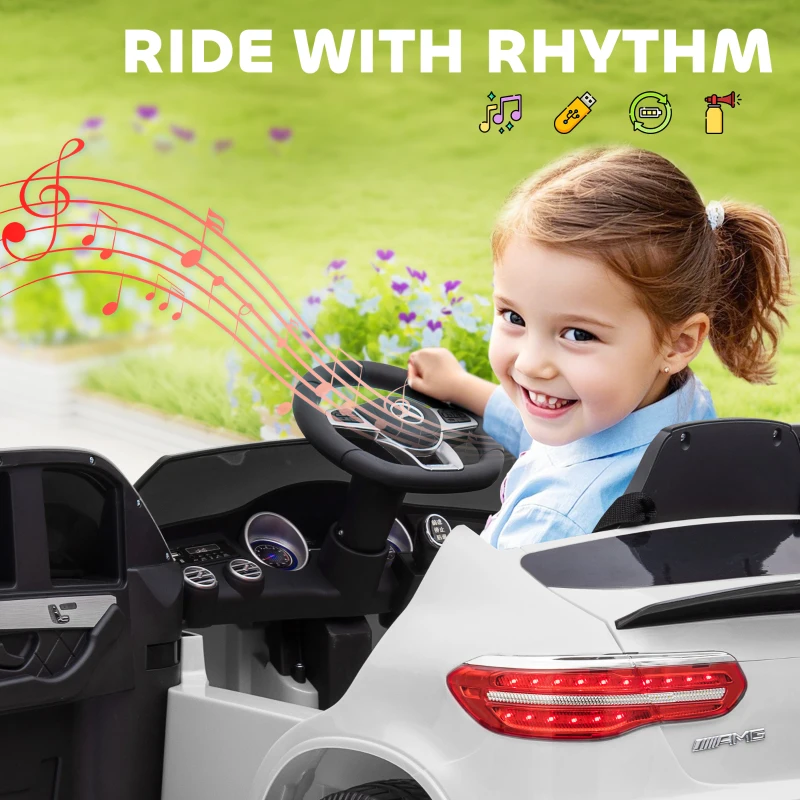 Aosom 12V Toddler Ride On Car with Remote Control, Mercedes Benz AMG GLC63S Coupe, Electric Car with 2 Speed, MP3 Player, Light, Horn, Songs, Suspension, White