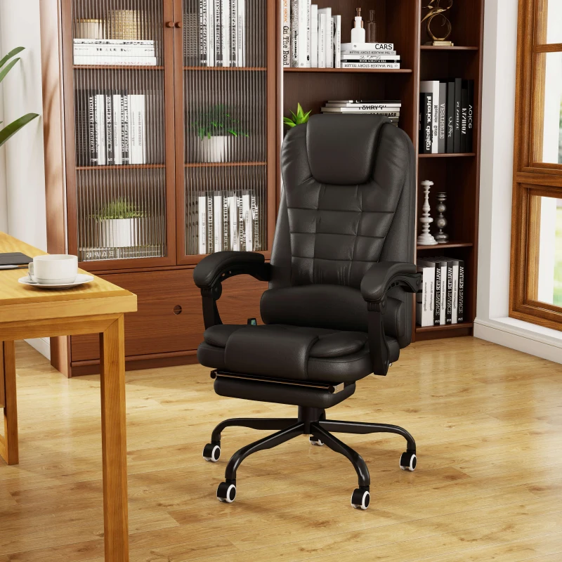 Vinsetto Reclining Office Chair with Footrest, Vibrating Massage, Adjustable Height, Perfect for Home Office, Black