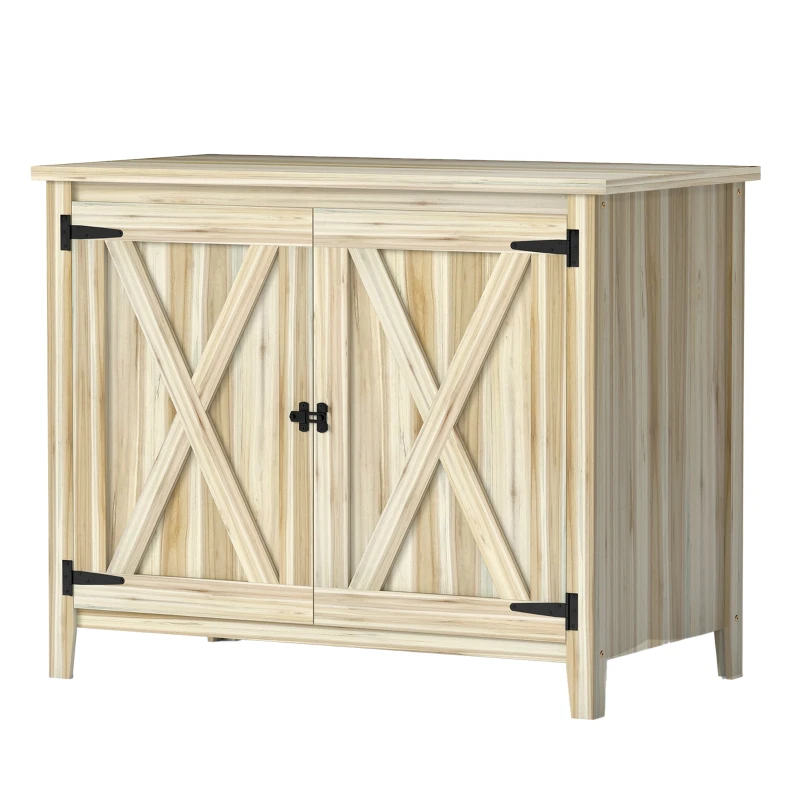 Outsunny Wooden Outdoor Storage Cabinet, Garden Shed Potting Shed with Shelf and Double Doors, Natural Wood
