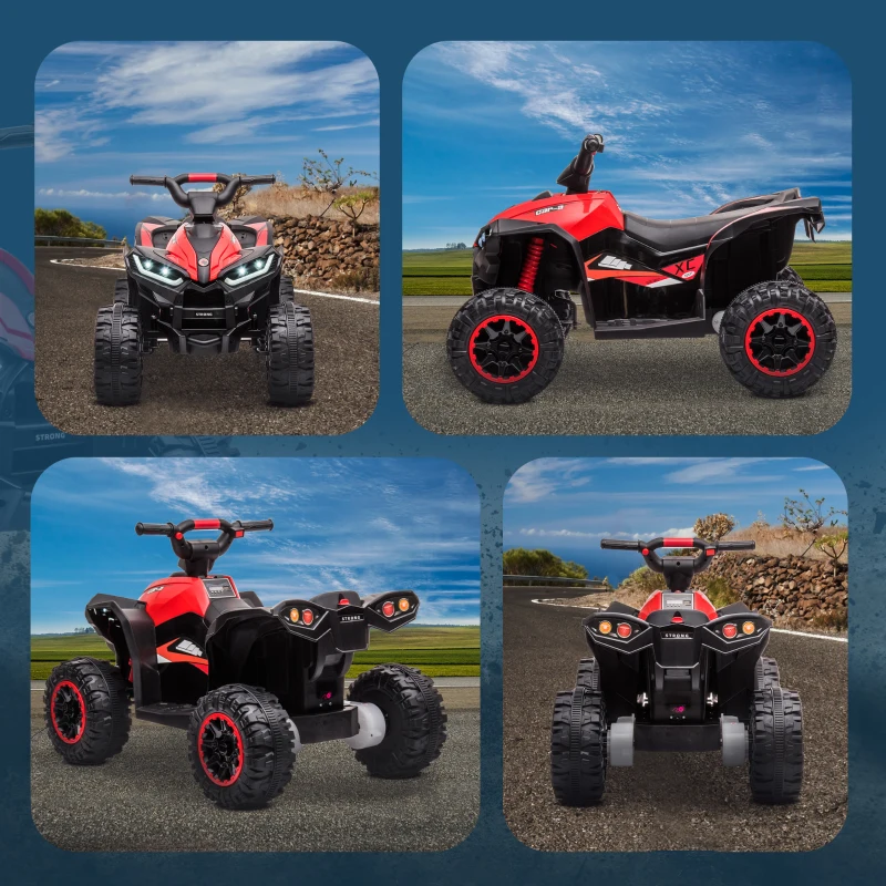 Aosom 12V Kids ATV Quad Car with Forward & Backward Function, Four Wheeler for Kids with Wear-Resistant Wheels, Music, Electric Ride-on ATV for Toddlers Ages 3+ Years Old, Red(m-10)