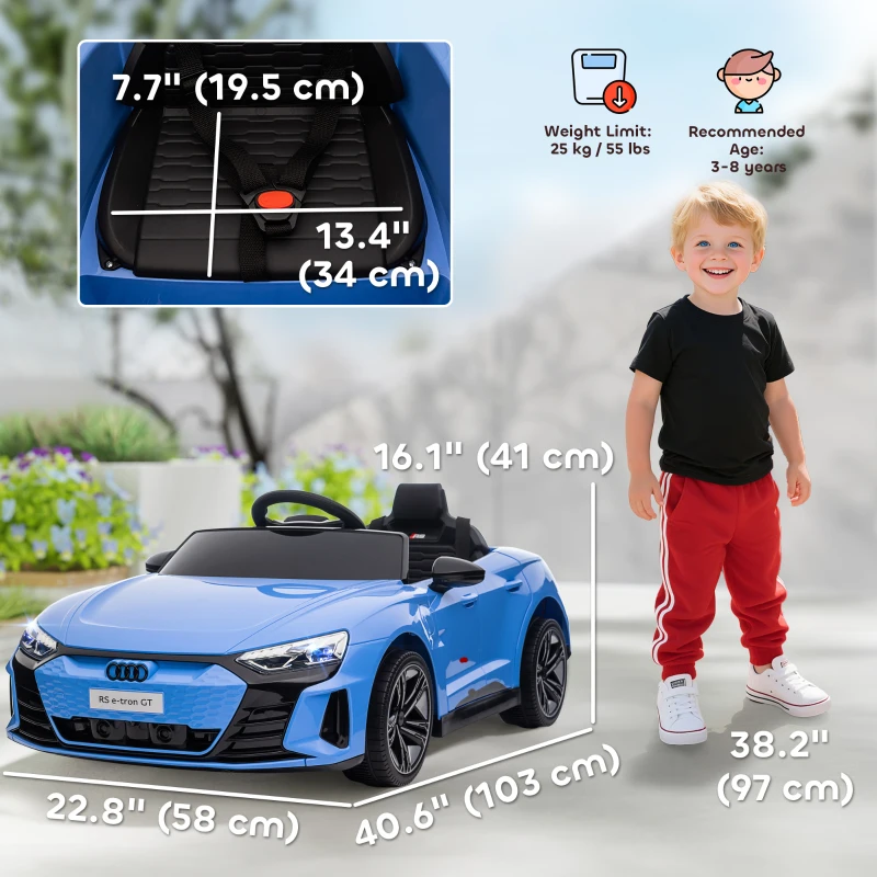 Aosom Electric Car for Kids, 12V Licensed Audi RS E-tron GT 3.1 MPH Kids Ride on Car, Ride-on Toy with Remote Control, 4 Suspension Wheels, Horn, Music, Lights, for Boys and Girls, Blue