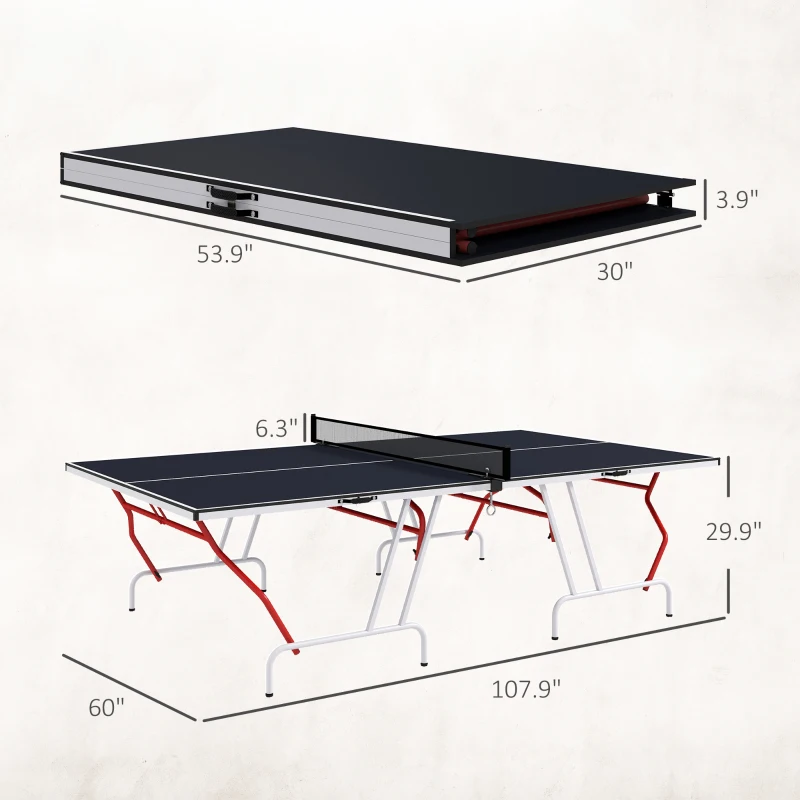 Soozier Full Size Table Tennis Table, Folding Ping Pong Table with Paddles and Balls, Charcoal Gray