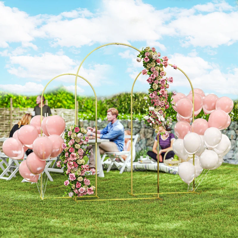 Outsunny Wedding Arch, 7/6.5/6 ft Metal Balloon Arch Backdrop Stand Set of 3 for Birthday Party, Bridal Shower, Graduation, Ceremony, Banquet Decorations, Gold