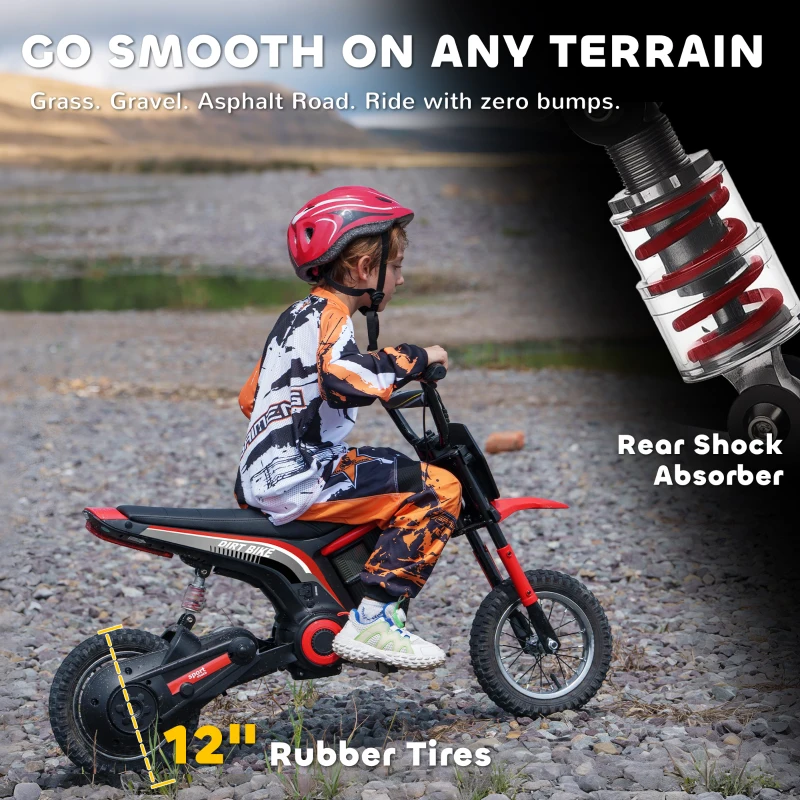 Aosom 24V 350W Electric Dirt Bike Up to 15 MPH w/ Twist Grip Throttle, Red(m-7)