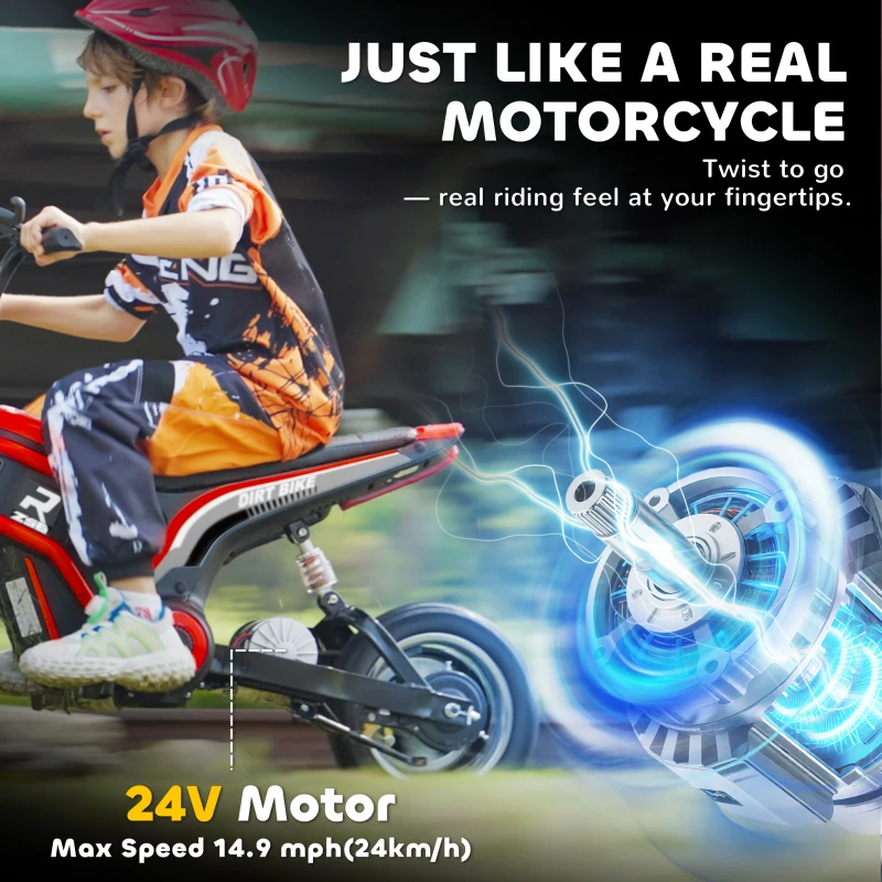 Aosom 24V 350W Electric Dirt Bike Up to 15 MPH w/ Twist Grip Throttle, Red(m-5)