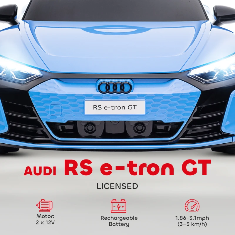 Aosom Electric Car for Kids, 12V Licensed Audi RS E-tron GT 3.1 MPH Kids Ride on Car, Ride-on Toy with Remote Control, 4 Suspension Wheels, Horn, Music, Lights, for Boys and Girls, Blue