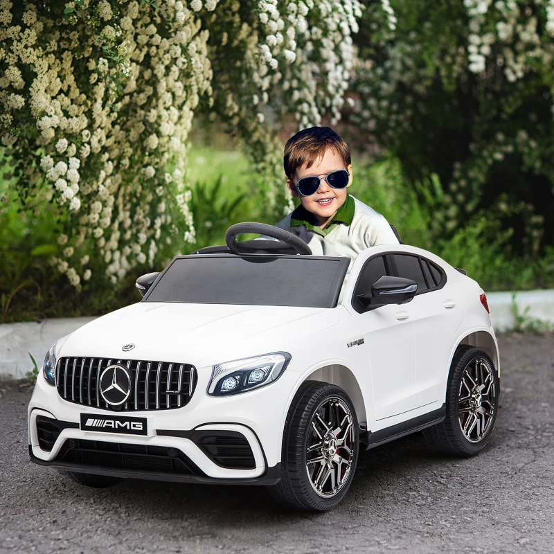 Aosom 12V Toddler Ride On Car with Remote Control, Mercedes Benz AMG GLC63S Coupe, Electric Car with 2 Speed, MP3 Player, Light, Horn, Songs, Suspension, White