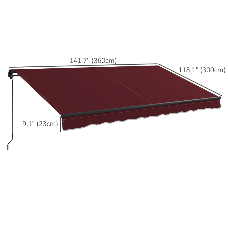 Outsunny 12' x 10' Retractable Awning, 280gsm UV Resistant Sunshade Shelter, for Deck, Balcony, Yard, Wine Red