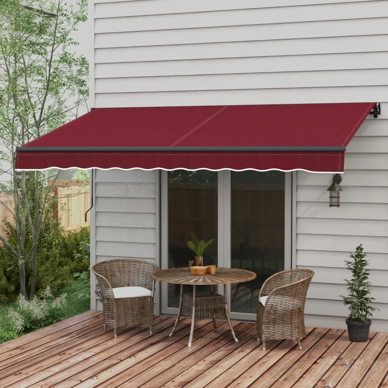 Outsunny 12' x 10' Retractable Awning, 280gsm UV Resistant Sunshade Shelter, for Deck, Balcony, Yard, Wine Red
