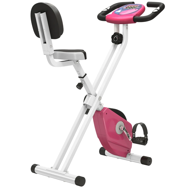 Soozier Foldable Indoor Stationary Bike with 8 Levels of Magnetic Resistance, Exercise Bike for Cardio Workout, Pink
