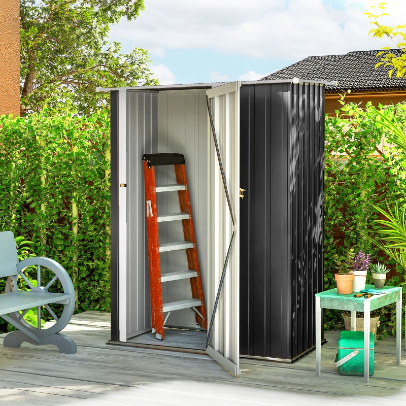 Outsunny 5 x 3ft Outdoor Storage Shed Metal Garden Shed Cabanon with Sloped Roof, Lockable Door for Tool, Grey