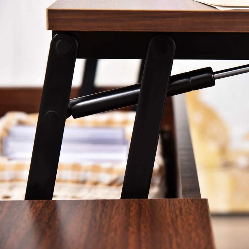 HOMCOM Modern Lift Top Coffee Table with Hidden Storage Compartment and Metal Frame, Center Table for Living Room, Brown