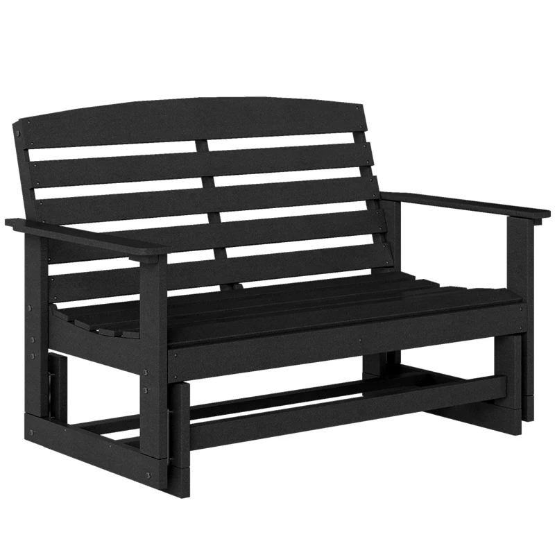 Outsunny Patio Glider Bench w/ HDPE Slatted Double Rocking Chair, Black