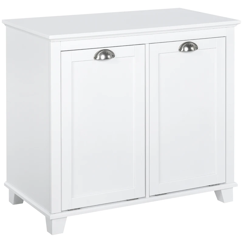 HOMCOM Dual Tilt out Laundry Hamper Cabinet, Bathroom Storage Cabinet with 2-Compartment Hamper, Modern Bathroom Floor Cabinet for Washroom, White