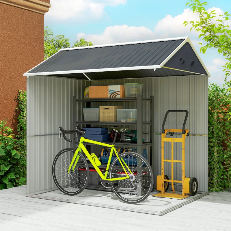 Outsunny 7' x 5.5' Metal Garden Storage Shed, Outdoor Tool Storage House with Lockable Door, Vents, Sloped Roof, Dark Grey