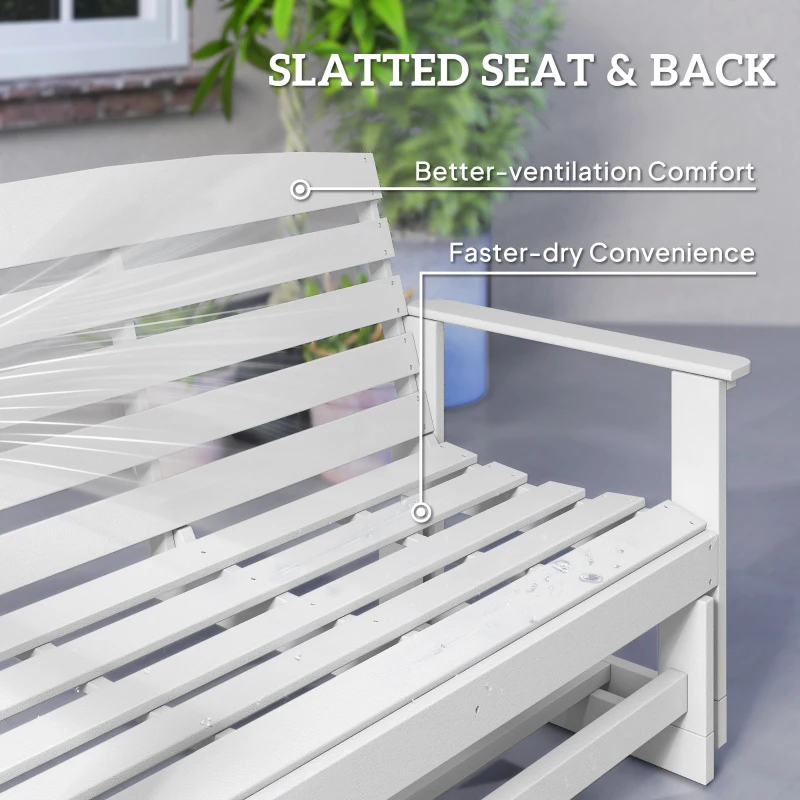 Outsunny Patio Glider Bench w/ HDPE Slatted Double Rocking Chair, White