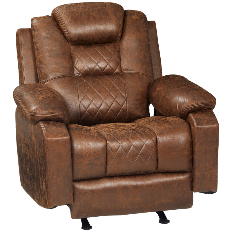 HOMCOM Overstuffed Manual Recliner Chair with Thick Sponge Padded Headrest and Armrest, Rocking Function, for Living Room, Brown