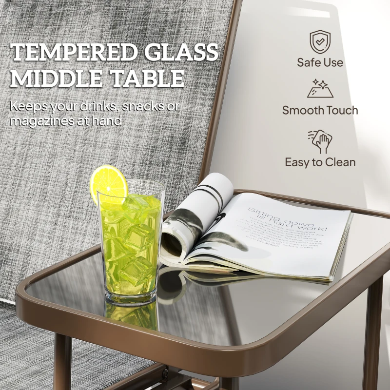 Outsunny Outdoor 2-Person Glider Bench, Outside Swing Glider Chair Loveseat with Breathable Mesh, Table, Steel Frame