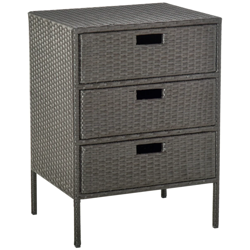 Outsunny 32" Poolside Rattan Wicker Patio Organizer Storage Cabinet Bathroom Storage w/ 3 Large Drawers Garden Outdoor