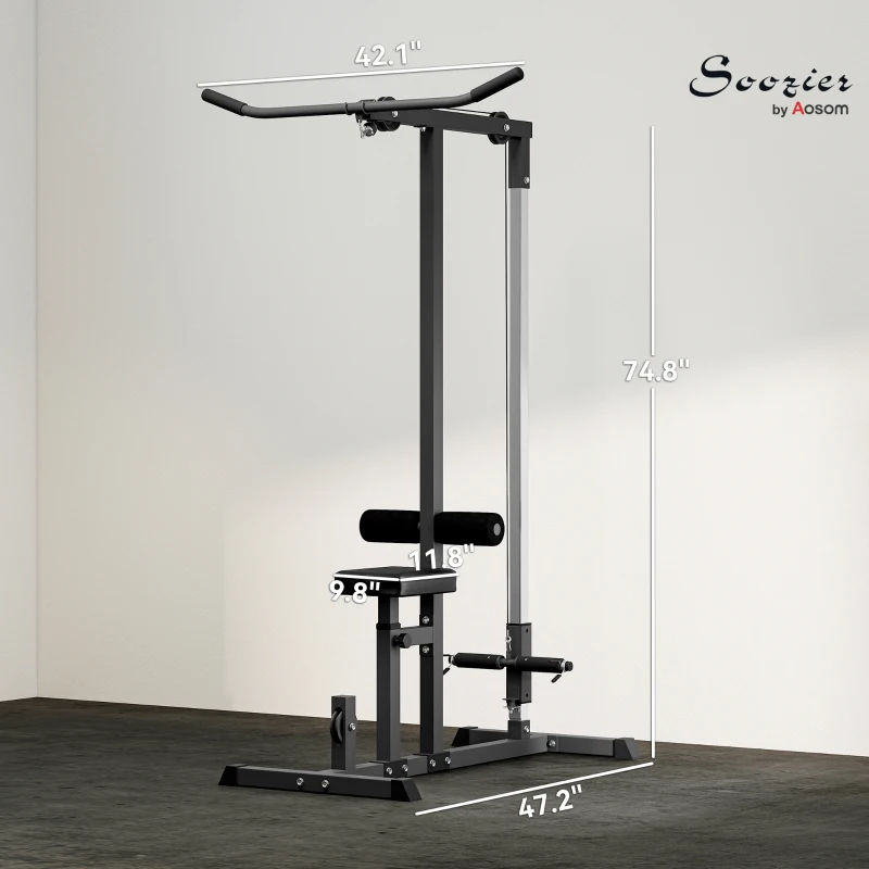 Soozier Multi-Function Power Tower, Lat Pull Down Machine Arm & Back Workout Equipment with Adjustable Pull Rod, Cable Machine Home Fitness Equipment for Women and Men