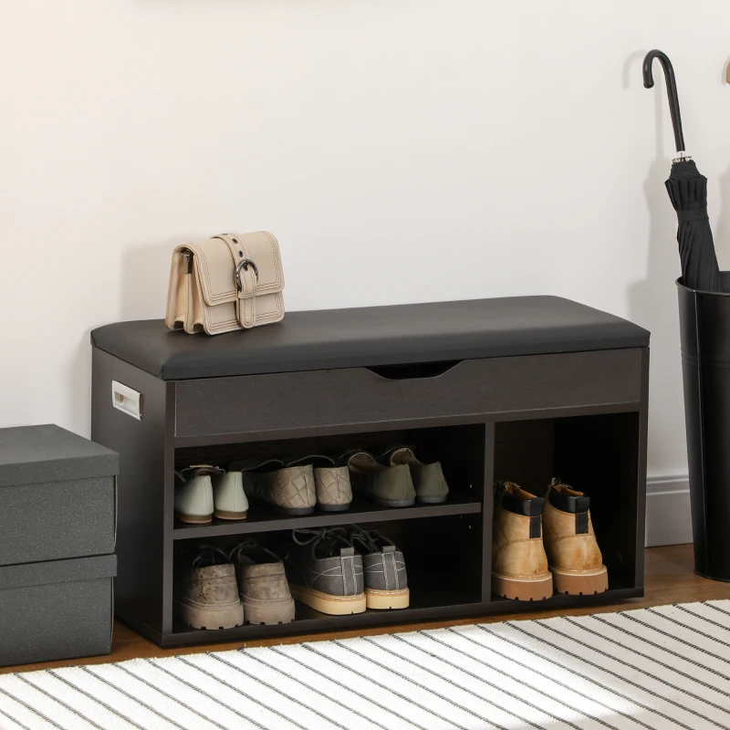 HOMCOM Shoe Bench Entryway Storage Rack with Padded Cushion, Hidden Storage for Hallway, Living Room, Black
