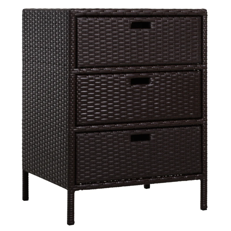 Outsunny Patio PE Rattan Storage Cabinet, Wicker Pool Cabinet Organizer, Outdoor Towel Rack for Pool with 3 Drawers, Brown