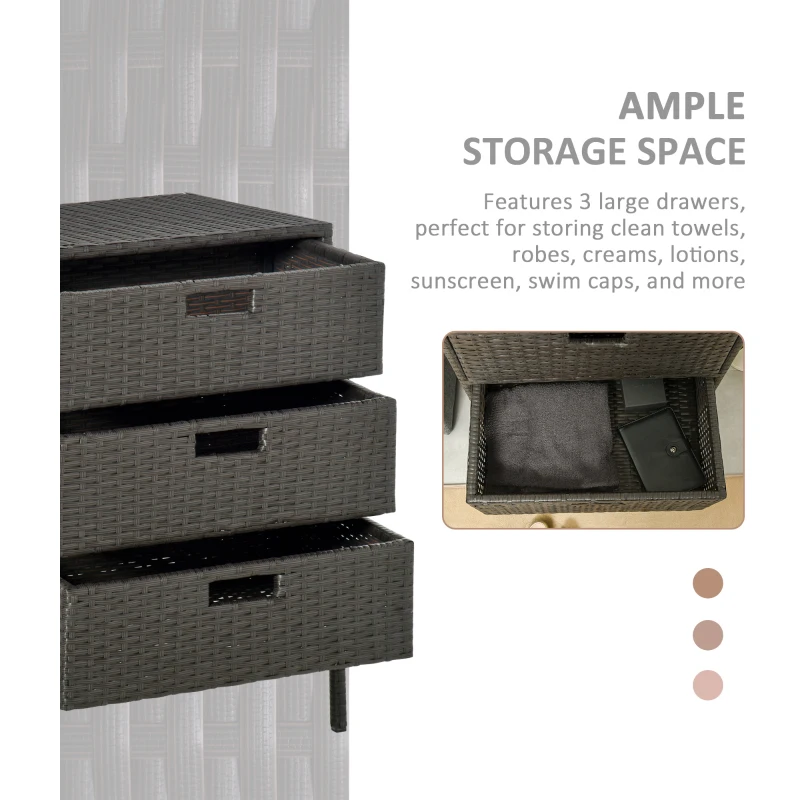 Outsunny 32" Poolside Rattan Wicker Patio Organizer Storage Cabinet Bathroom Storage w/ 3 Large Drawers Garden Outdoor