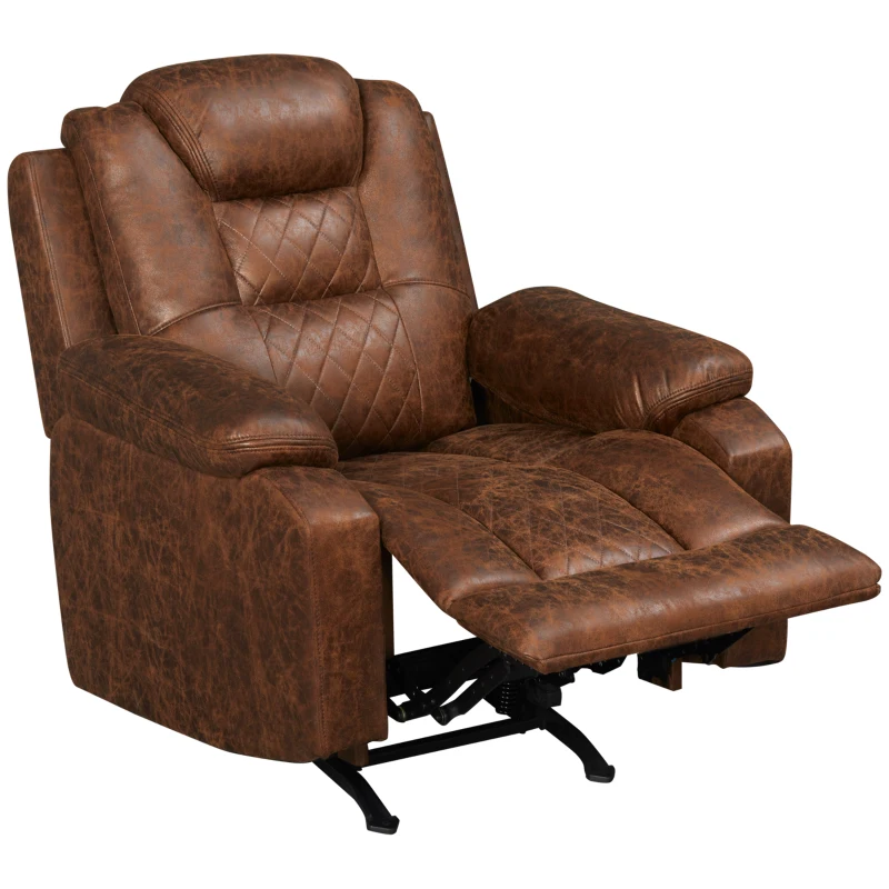 HOMCOM Overstuffed Manual Recliner Chair with Thick Sponge Padded Headrest and Armrest, Rocking Function, for Living Room, Brown